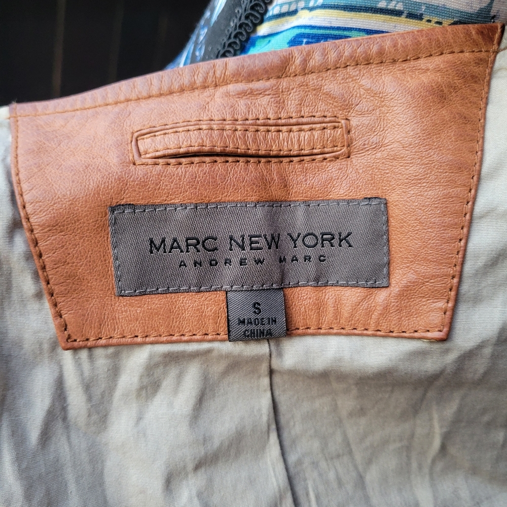 Marc New York Andrew Marc Genuine Tan Leather Moto- Jacket Coat Size Small - Picture 4 of 8